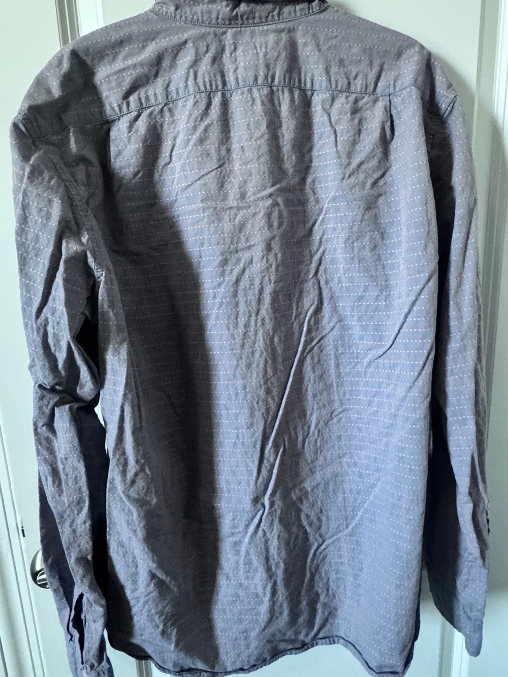 J. Crew Slim Button-Up Shirt in Gray with Pinkish-Red Stripe-Large